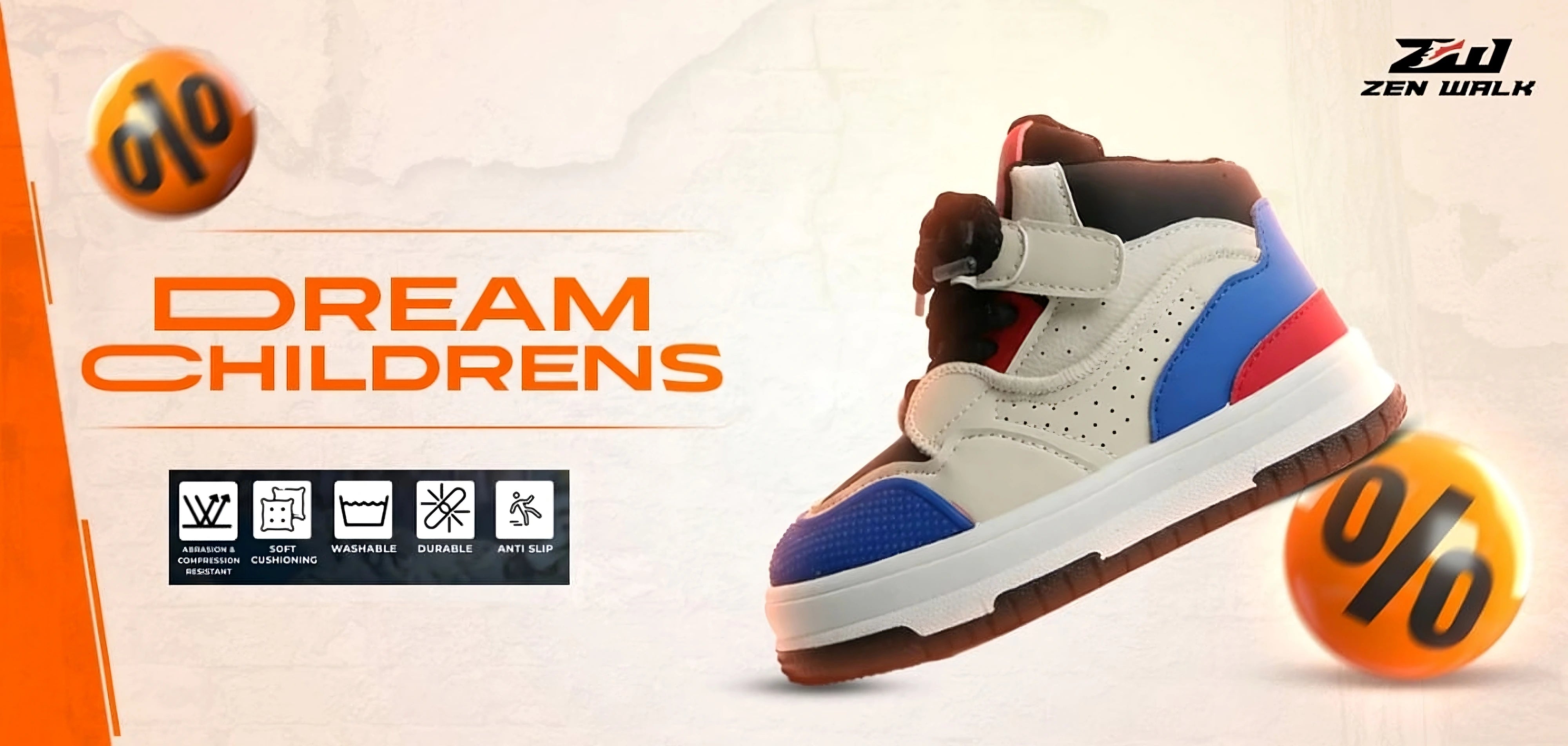 Colorful kids high-top sneaker with soft cushioning and anti-slip sole from Zen Walk