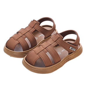 Brown kids summer sandals with adjustable straps and cushioned sole for comfortable walking