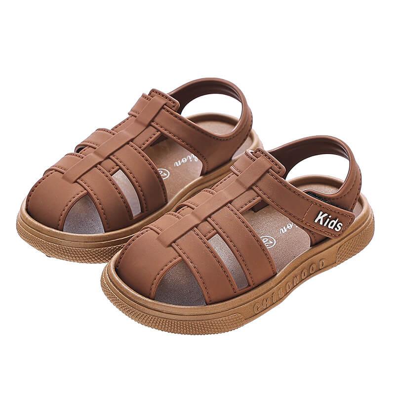 Brown kids summer sandals with adjustable straps and cushioned sole for comfortable walking